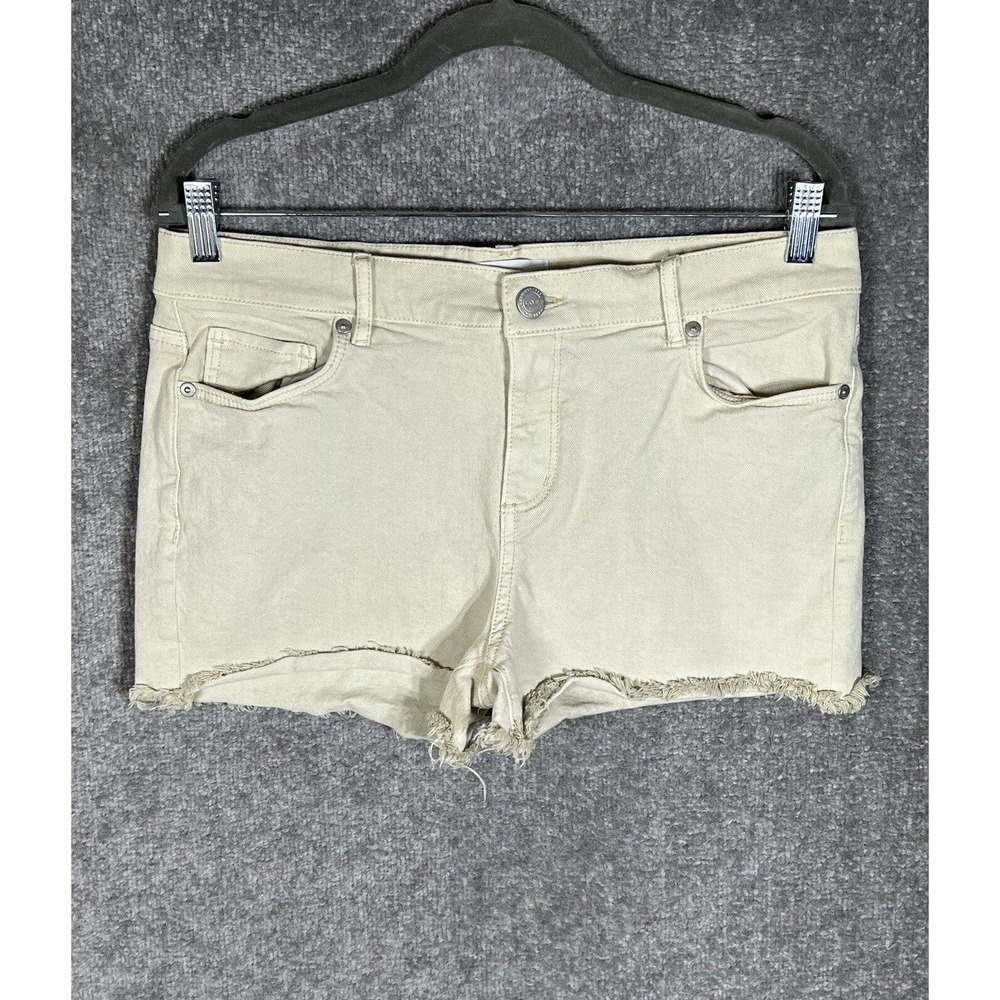 LOFT Cut Off Denim Jean Shorts Womens Size 8 Stretch 3" Inseam Off White Ivory